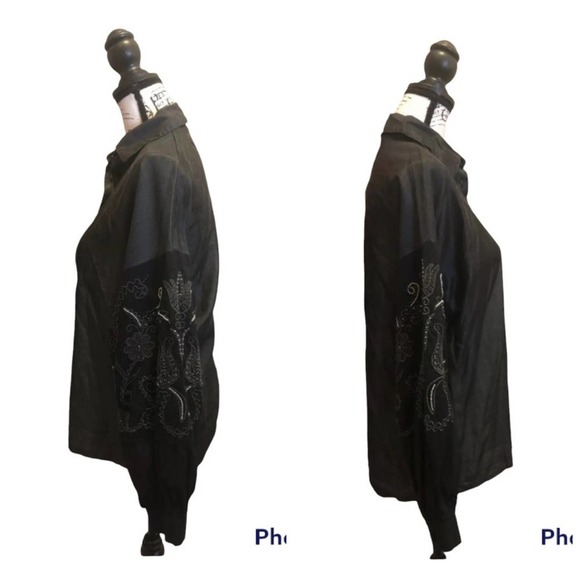 Zara Peasant button down shirt embroidery black Size XSmall Chambray Y2K - Picture 3 of 9